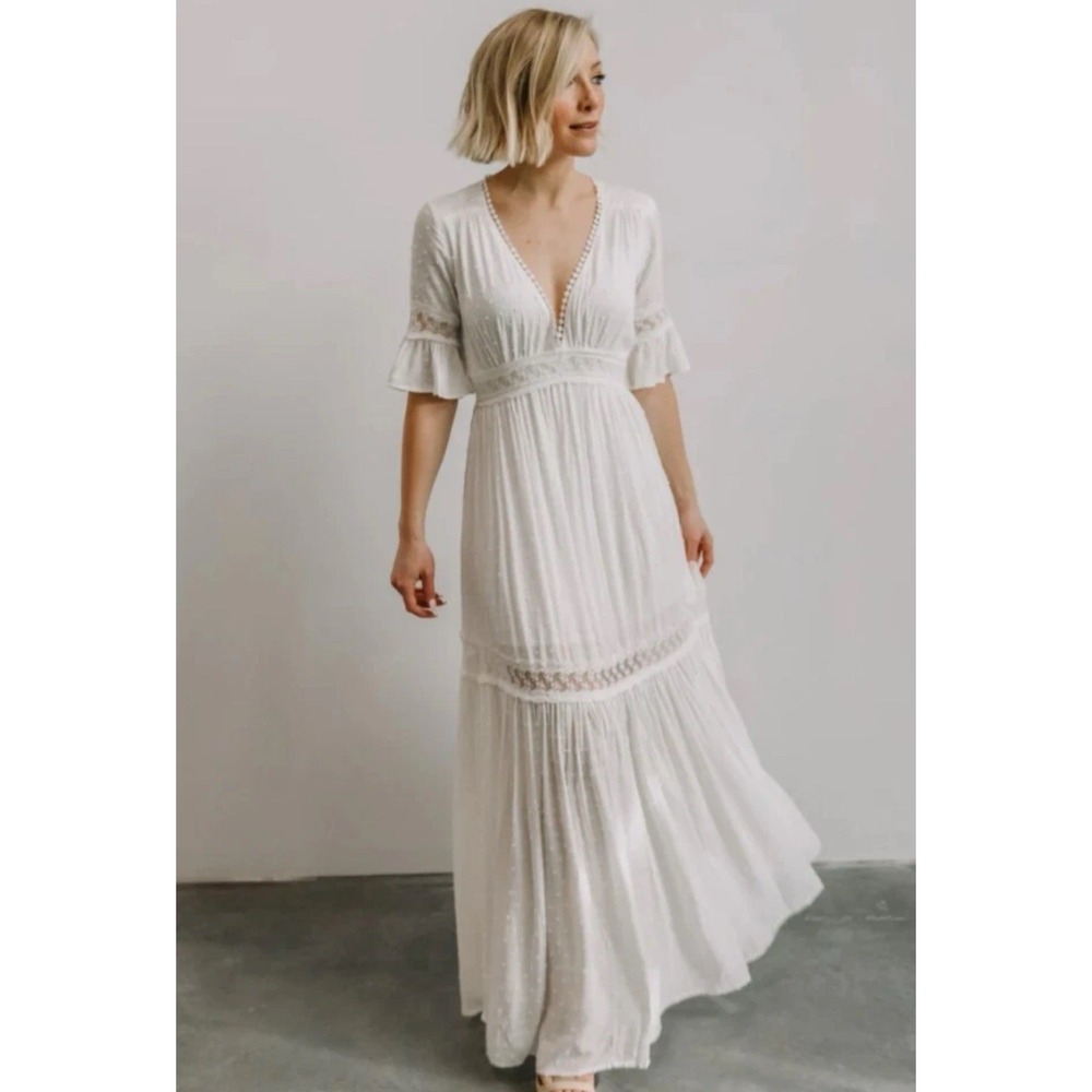 Baltic Born Dress Size S White Maxi Lace Trim Boho Bridal Gown Cottagecore
